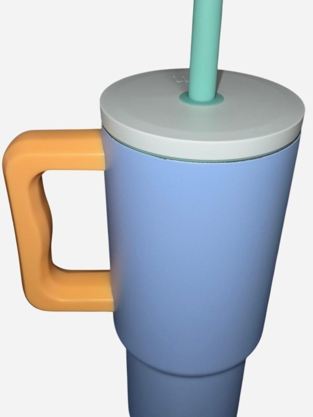 Simple Modern Insulated Blue Travel Tumbler with Orange Handle and Mint Straw